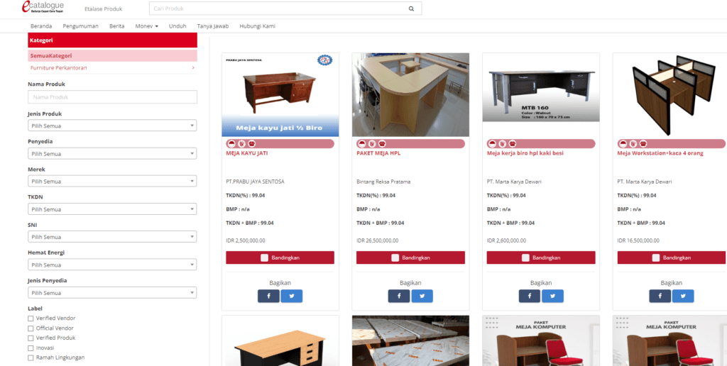 Tampilan Katalog Elektronik LKPP